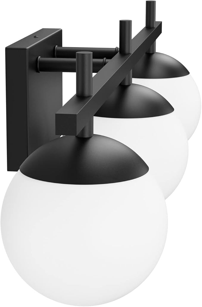 Ralbay Mid Century Modern Bathroom Vanity Lights Matte Black Milky Glass Modern Bathroom Wall Lights Over Mirror, Black 3-Light (Exclude Bulb)