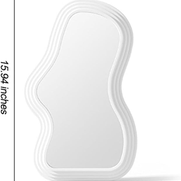 Mokoze Asymmetrical Wall-Mounted Mirror, Creative Unique Decorative Mirrors, Funky Wavy Mirror 15.94"x10.24" Irregular Border White Mirror for Bathroom Living Room Decoration