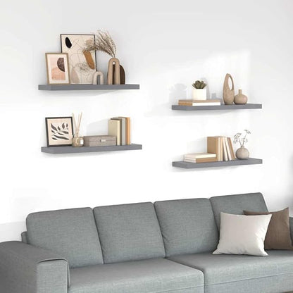 Set of 4 Grey Honeycomb Floating Wall Shelves, MDF and Metal Modern Storage, 31.5 x 9.3 Inches, Easy Installation with Hardware, Durable Display Shelves for Home Decor