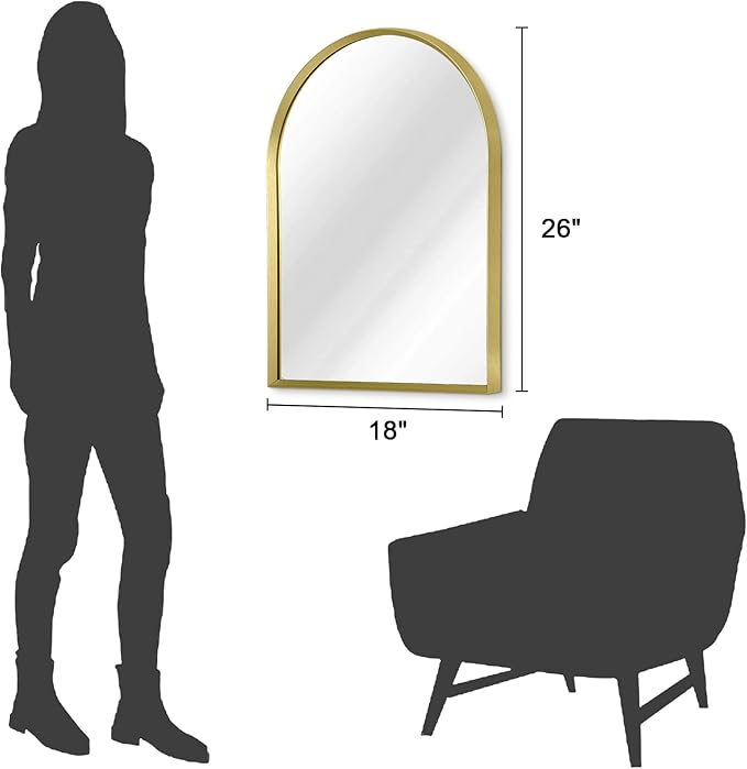 Arched Mirrors for Wall, Brushed Metal Frame Mirror, Arch Bathroom Vanity Mirror for Living Room Bedroom Mantel Hallways Home Decor Aluminum Alloy Frame 26