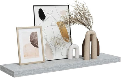 Gray Honeycomb MDF Floating Wall Shelf 35.4 Inches Long with Metal Brackets for Modern Home Storage and Display
