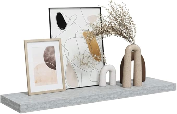 Gray Honeycomb MDF Floating Wall Shelf 35.4 Inch Long Metal Mounted Storage for Modern Decor and Display