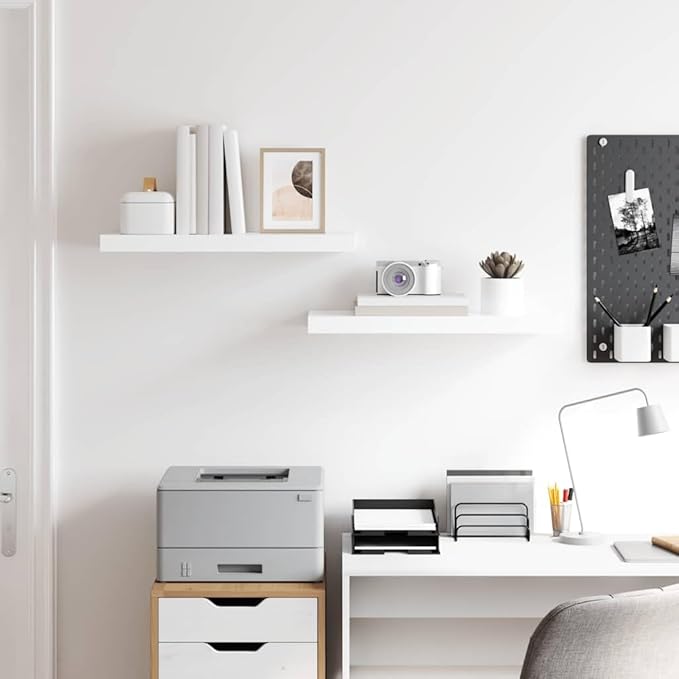 High Gloss White Floating Wall Shelf Set of 2, Honeycomb MDF and Metal Modern Display Shelves for Home Decor, Sturdy Storage Solution with High Weight Capacity for Living