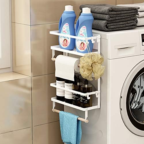 Refrigerator Magnetic Spice Rack,Foldable Kitchen Magnetic Side Storage Organizer Shelf with Wooden Holder,White