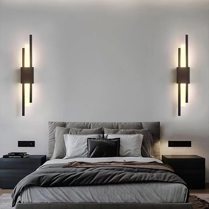 LED Linear Wall Sconce Lighting Modern Wall Lamp Indoor Wall Wash Light 10W 3 Color Mode Wall Mounted Lamps Hardwired Vanity Sconces for Living Room Bedroom Hallway (Color : Svart, Size : R