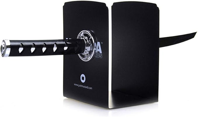 Book Ends Decorative, Modern Metal Funny Unique Black DVD Bookends for Shelves, Katana Book Stopper Holder for Office Home, Desk Gifts Book Stands for Men and Book Lovers