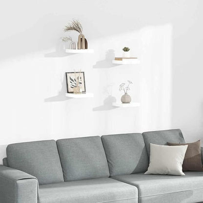 Set of 4 High Gloss White Honeycomb MDF and Metal Floating Wall Shelves, Modern Aesthetic with Elegant Design for Living Room Bedroom Study Display