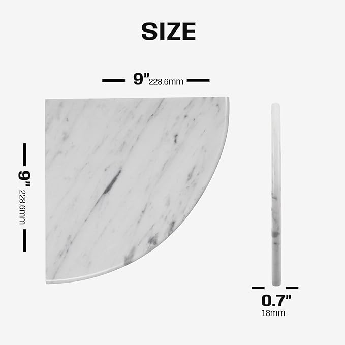 Marble Corner Shower Shelf, 9 Inch Carrara White Marble Corner Shelf for Bathroom Shower Decor, Wall Mounted, Polished, 1 Pcs
