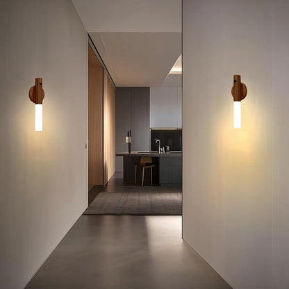 LANDGOO Motion Sensor Night Light RGB & Touch Control | USB-C Rechargeable Wooden Wall Sconce | Bathroom/Bedroom Light for Hallway, Stairs, Closet, Kids Room, Vanity, (Walnut Wood)