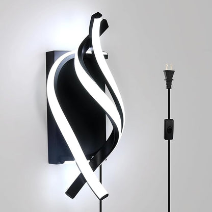 Modern LED Plug in Wall Sconce, 21W Black Indoor Wall Lights with Plug and Switch, Wall Lamps for Living Room, Bedroom, Hallway, Stairway, 6500K Wall Mounted Light