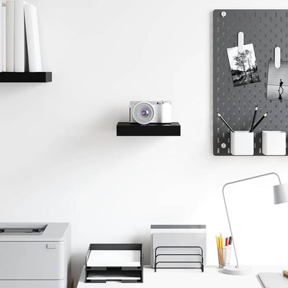 High Gloss Black Honeycomb Floating Wall Shelf, Metal Small Wall Mounted Shelf for Home Office Decor, Modern MDF with Invisible Mounting System, 9.1 x 9.3 x 1.5 Inches,