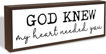 God Knew My Heart Needed You Sign, Christian Wood Sign, Decorative Wooden Box Signs, Religious Home Decor, Wedding Wood Decoration, Modern Farmhouse Tabletop Decors 17.8x4x1.2 inches