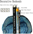 JIC Gem Agate Bookends Dyed Blue Book Ends for Heavy Books Geode Bookends for Bookshelf Decor Cute Stone Bookends with Rubber Bumpers for Office Décor and Home Decoration(1 Pair,6 to 8 Lbs)