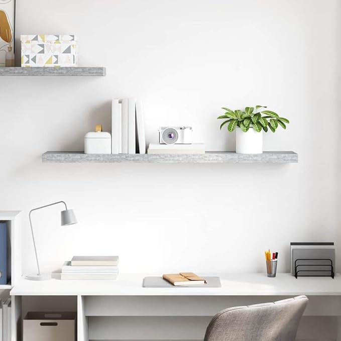 Concrete Grey Honeycomb MDF Floating Wall Shelf with Invisible Mounting System for Modern Interiors, 4-Piece Set, Durable Storage and Display Solution