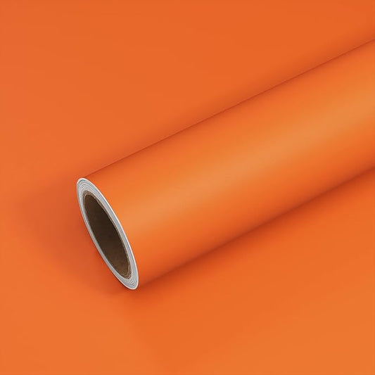 VEELIKE Thick Orange Wallpaper Peel and Stick Mandarin Orange Contact Paper for Countertops Cabinets Accent Walls 24''x118'' Self Adhesive Removable Solid Color Vinyl Wallpaper for Bedroom Living Room