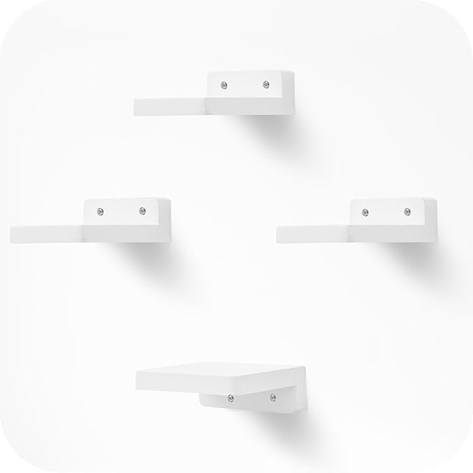 Small Floating Shelf, 4x4 Inch Display Ledges for Wall,Mini Shelves,Rustic Wood Shelf for Bedroom Living Room Bathroom Kitchen (4, Rustic White)