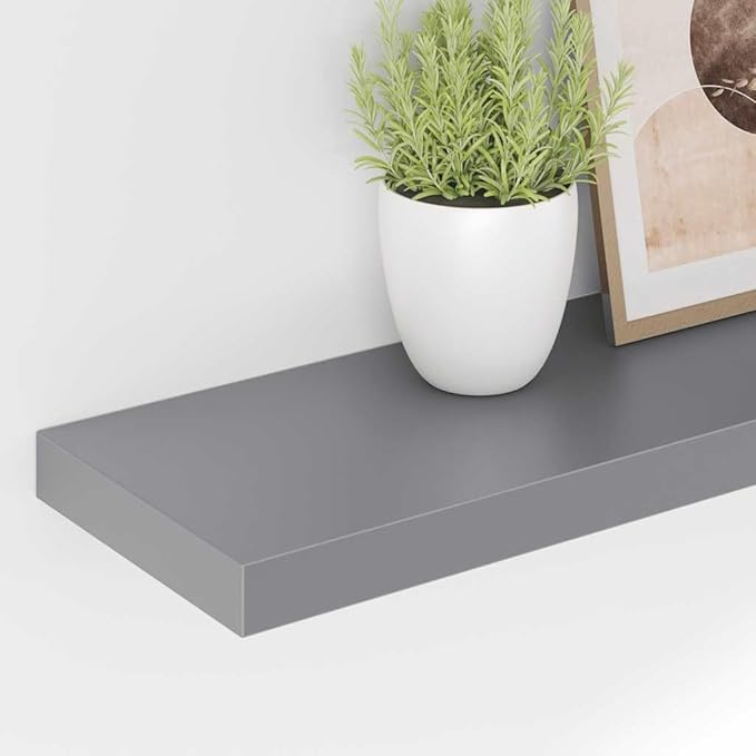 Set of 2 Gray Floating Wall Shelves, Honeycomb MDF and Metal Modern Shelving, 47.2 in x 9.3 in, Space-Saving Design for Living Room Bedroom Office, Durable and Easy
