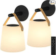 TACAHE Rechargeable Wall Sconce - Plastic Frosted Lampshade - 3 Color Temp & 5 Brightness - Remote Control - 5000 mAh Battery Operated - Cordless Wall Lamp for Camper, RV - Set of 2 (Black)
