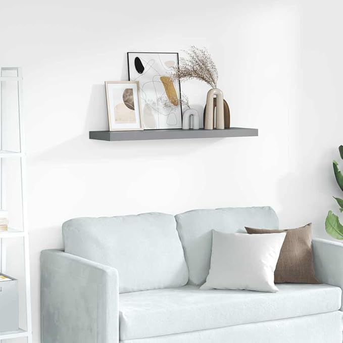 Gray Honeycomb Floating Wall Shelf 35.4x9.3x1.5 Inches, Modern MDF and Metal Storage Display for Home Office Decor