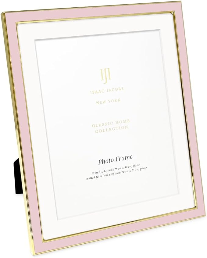 Isaac Jacobs 10x12 (Matted 8x10) Blush Enamel Picture Frame with Gold Metal Edge and Easel, Tabletop Display, Wall Décor, Photo Gallery, (10x12 (Matted 8x10), Blush with Gold)