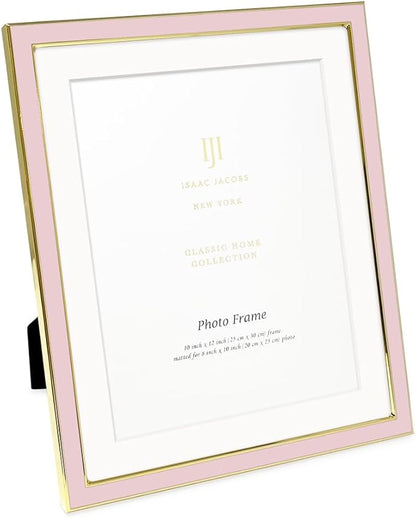 Isaac Jacobs 10x12 (Matted 8x10) Blush Enamel Picture Frame with Gold Metal Edge and Easel, Tabletop Display, Wall Décor, Photo Gallery, (10x12 (Matted 8x10), Blush with Gold)