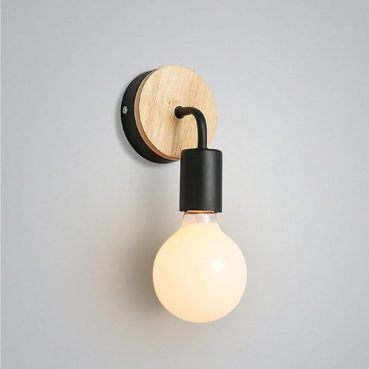 Vintage Loft Style Wooden Base Wall Lights Metal Lamp Minimalist Indoor Wall Sconces E26 Lamp Holder Lighting for Living Room Bedrooms (Bulb Sold Separately) (Black)