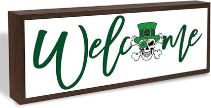 Funny Welcome Sign, Skeleton Man Welcome Decor, St. Patricks Day Wood Decor, Front Door Decoration for Home Office Coffee Bar or Party, Tabletop Decors, 9.5x3.1x1 inches