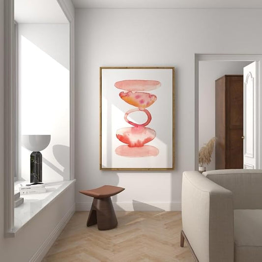Nationcog Modern Red Orange Watercolor Organic Circle Art, Minimalist Mid-Century Poster, Large Contemporary Wall Decor, Abstract Handmade Home Accent (Unframed) (9x11)