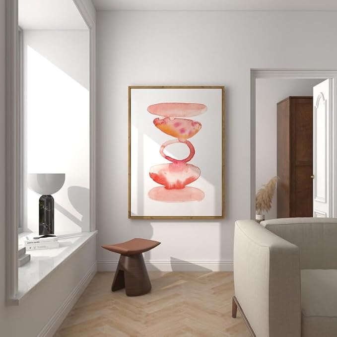 Nationcog Modern Red Orange Watercolor Organic Circle Art, Minimalist Mid-Century Poster, Large Contemporary Wall Decor, Abstract Handmade Home Accent (Unframed) (11x14)