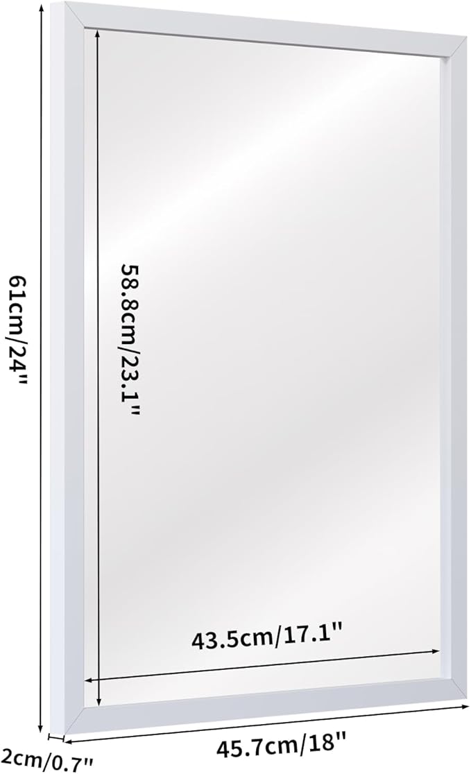 White Large Bathroom Wall Mirror, 18x24 Mirror Set of 2 for Bathroom, Vanity