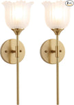 Gold Wall Sconce Set of 2 with Frosted Glass Shades Modern Mid Century Bathroom Vanity Wall Light Fixtures Industrial Brushed Brass Wall Lamp for Bedroom Mirror Living Room Restaurant
