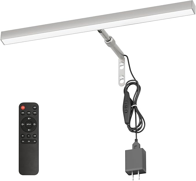 Plug in Picture Lights for Wall, 16 inch Dimmable LED Art Light with Remote, 3 Colour Temperature Gallery Painting Wall Light for Picture Display Dartboard Art Work (Nickel)