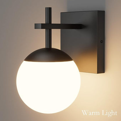 Ralbay Matte Black Wall Sconce, Mid Century Modern Black Wall Light Fixtures Milky Glass Indoor Wall Lamp for Home Decor Bathroom Kitchen Living Room Vanity Hallway, Black 1 Light (Exclude Bulb)