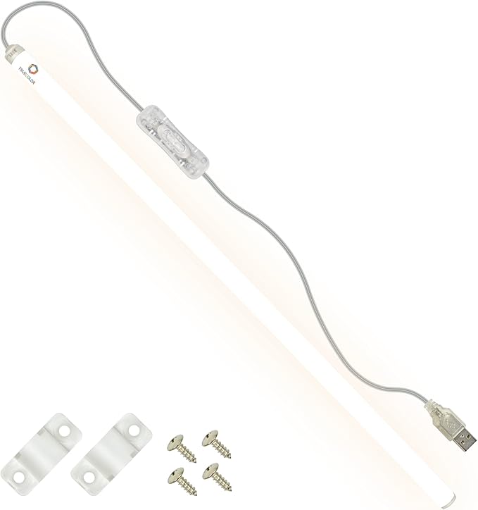 TrueColor USB-Powered LED Light Bar with Frosted Cover for Under Cabinet, Under Monitor, TV Backlight – Easy-Install - Adhesive & Mounting Brackets Included - 100,000 Hours Lifetime (24", Soft White)