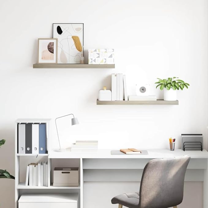 Floating Wall Shelf Set of 2 Oak Honeycomb MDF with Metal Brackets, 31.5 x 9.3 x 1.5 Inches, Modern Display Shelves for Home Office Decor, Invisible Mounting, Durable Storage