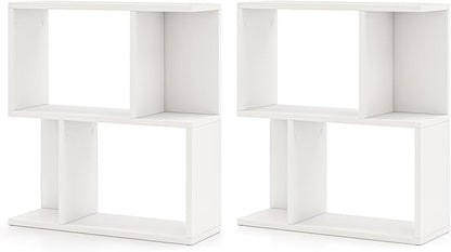 Tangkula 3 Tier Geometric Bookshelf, S Shaped Open Bookcase with Storage, Home Office Decor, Freestanding Wood Display Shelf for Living Room Study, Small Bookshelf for Small Spaces (2, White)
