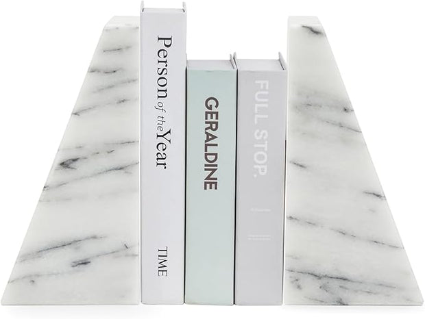 Fox Run Triangular 100% Natural Polished White Marble Bookends 4 x 3 x 6 inches