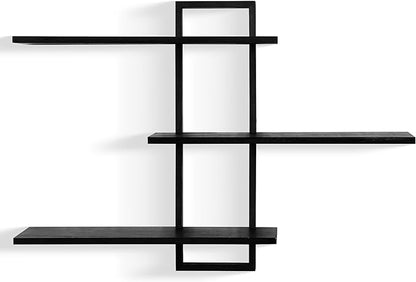 PHOENANCEE 3 Tier Wall Shelves,Decorative Floating Shelf for Wall,Plants Photo Shelf Storage Display Shelving Wood for Living Room Bedroom Kitchen Home Office Decor,Modern,Large,22 Inch(Black)