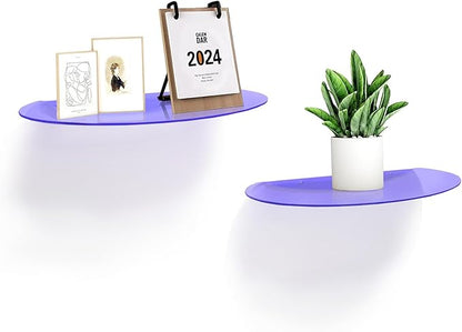 SetGame 2-Pack Acrylic Small Wall Shelves Wall Decor Wall Mounted, 12" Floating Wall Ledge Shelf, Acrylic Shelves for for Action Figures Display, Room Décor, Space Saving, Items Organizer,Purple