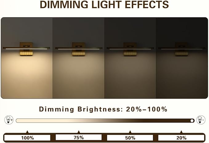 Hardwired Picture Light Brass Dimmable Modern LED Light for Pictures 15.7 Inch Long Swing Arm Art Lighting for Paintings Warm White 3000K Gallery Wall Light