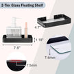 Z metnal Small Glass Bathroom Shelves, Matte Black Floating Shelf, Mini Wall Shelf Organizer, Wall Mounted (Clear Glass, 8 inch/20cm)