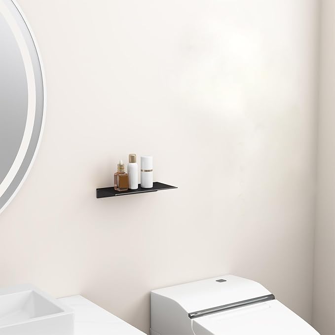 Danpoo Small Floating Shelf for Wall Storage, Mini Display Shelf for Collectibles, Metal Wall Shelf for Bathroom/Living Room/Kitchen/Bedroom(Black, 8