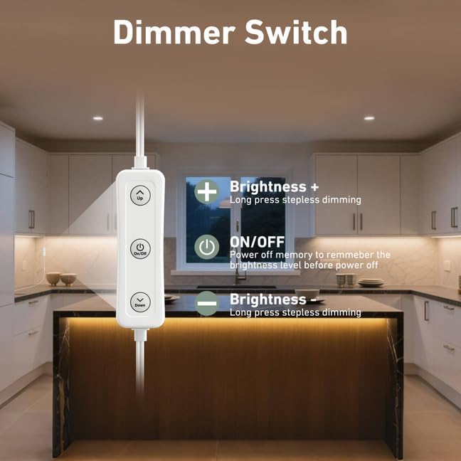 Under Cabinet Lighting Plug in. 6 PCS 12 Inch Likable Low Profile Bright Light Strips. Dimmable 24W LED Kit for Kitchen Cabinets Countertop Workbench Counter Shelf Closets Daylight 5000K