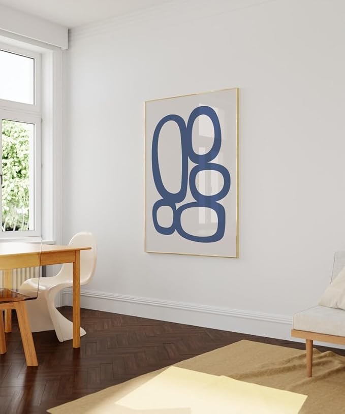 Nationcog Mid-Century Blue Beige Organic Circles Art, Minimalist Modern Wall Decor, Simple Contemporary Home Accent, Trendy Valentines Gift (Unframed) (27x40)