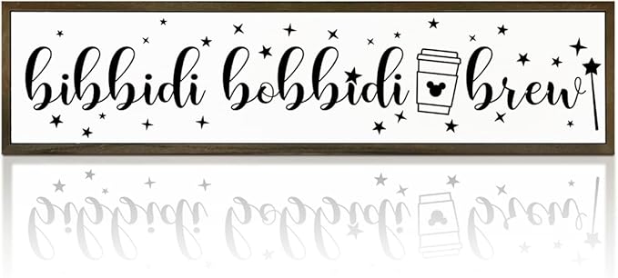Cute Coffee Decoration, Country Farmhouse Wooden Box Sign, Rustic Wood Hanging Signs, Perfect for Home, Kitchen, Cafe, Bar or Coffee Corner Decor, Bibbidi Bobbidi Brew Sign 17.8x4x1.2 inches