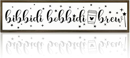 Cute Coffee Decoration, Country Farmhouse Wooden Box Sign, Rustic Wood Hanging Signs, Perfect for Home, Kitchen, Cafe, Bar or Coffee Corner Decor, Bibbidi Bobbidi Brew Sign 17.8x4x1.2 inches