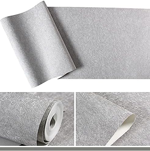 MelunMer Grey Peel and Stick Wallpaper 118In L 15.7In W Self Adhesive Removable Wallpaper for Bathroom/Bedroom Modern Contact Paper Silk Textured Silver Contact Paper for Cabinets Shelf Waterproof