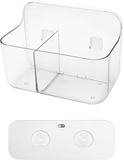 Diesisa Acrylic Wall Mount Organizer, Self Adhesive Organizer for Wall, Cabinet Door Organizer, No Drilling Hang Walls, with 2 Compartments, for Bathroom, Pantry, Kitchen, Utility Room