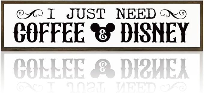 WKYAER Coffee Wood Sign, Decorative Wooden Hanging Sign, Farmhouse Table Shelf Decoration for Home Kitchen, Coffees Bar Decor, Cafe Decor, I Just Need Coffee & Disney Signs