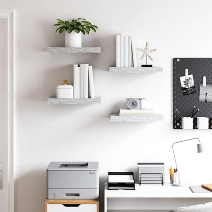 Concrete Gray Honeycomb MDF Wall Shelf Set of 4 with Metal Brackets for Modern Home Office Decor and Space Saving Storage